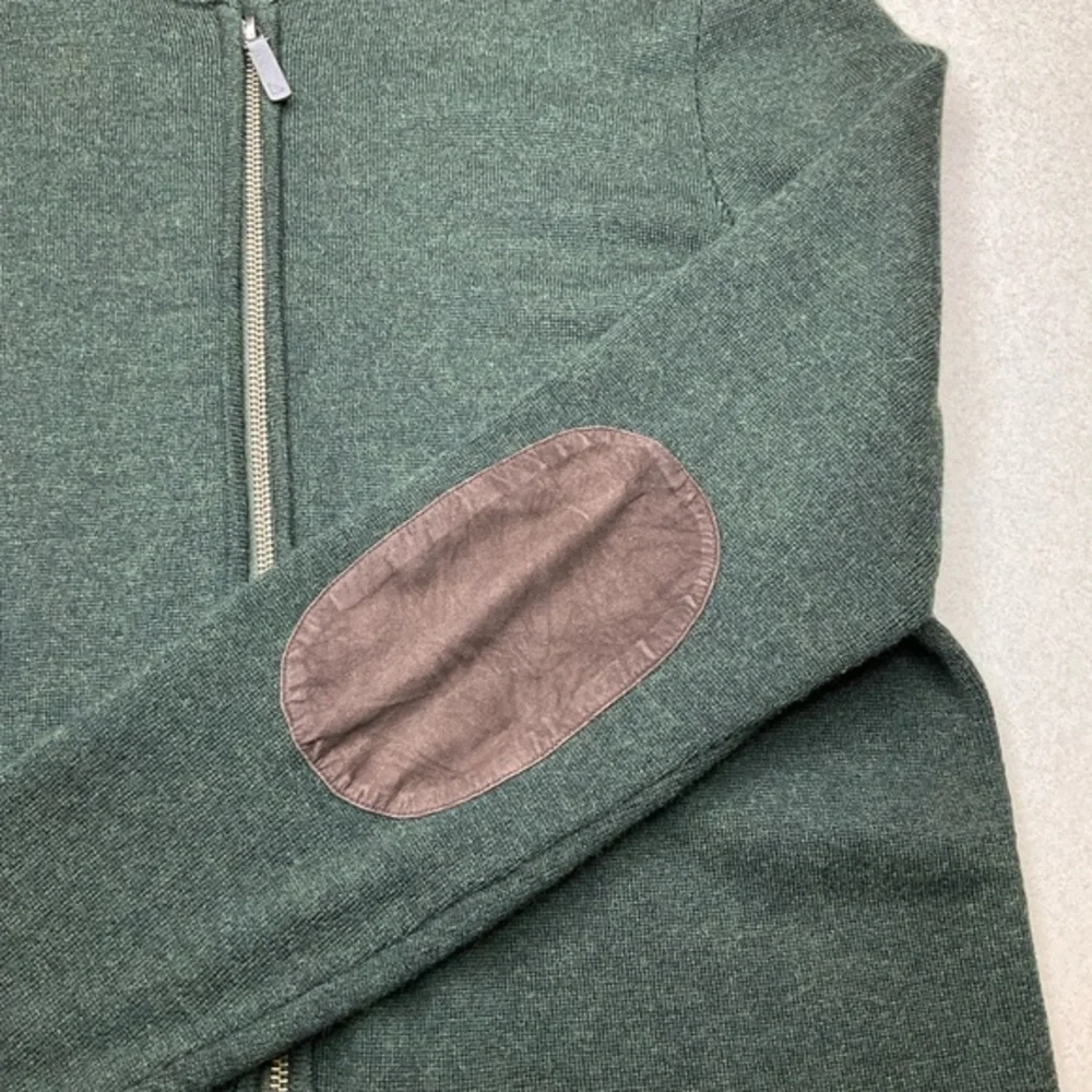 UNTUCKit Reynoso 100% Merino Wool‎ Full Zip Sweater XL Elbow Patch Green NWOT